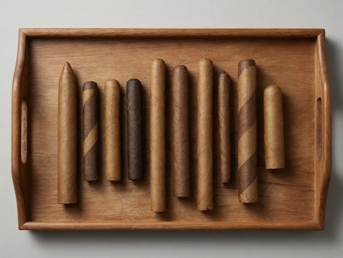 Stacked cigars with blue and gold bands